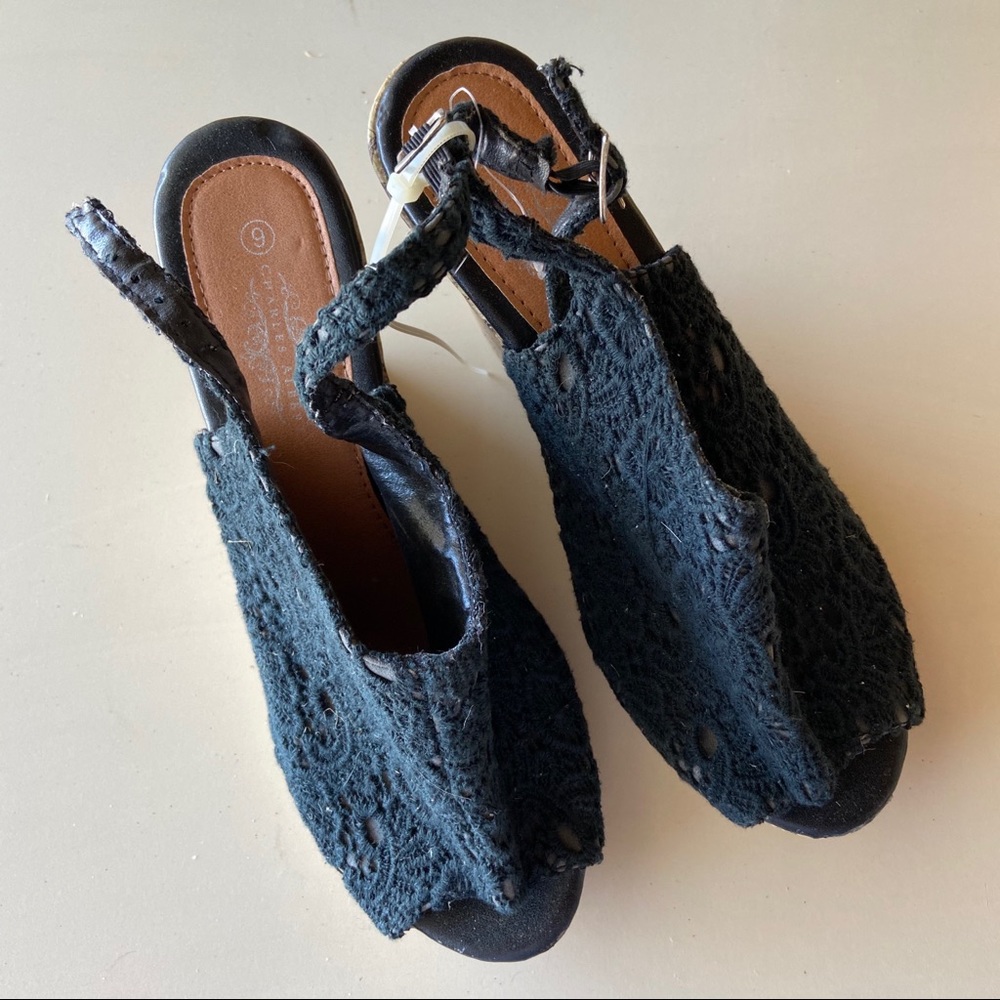 Y2K vintage Charles Albert slingback lace open toe wedge heels - Picture 1 of 4